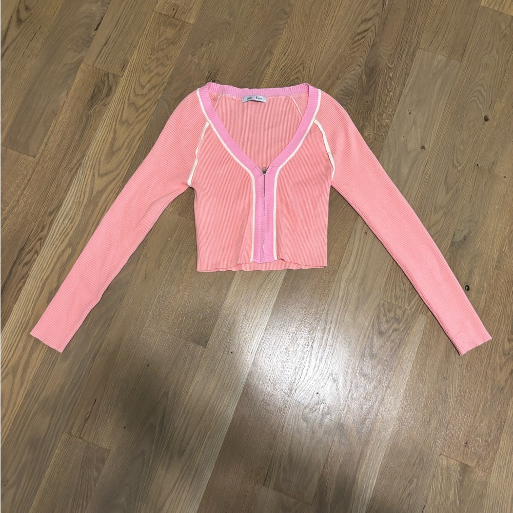 Pink Ribbed Zip-Up Cardigan gab and Kate mixology brand size m